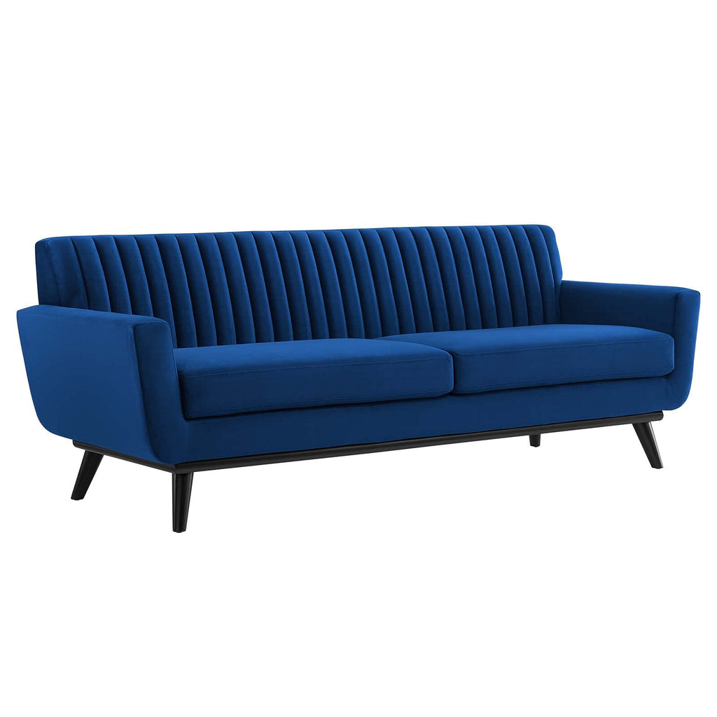 Navy Channel Tufted Performance Velvet Sofa X9382