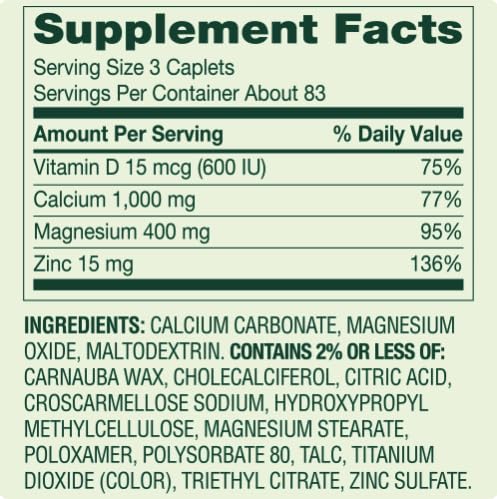Calcium Magnesium Zinc with Vitamin D3 250 Caplets Z41712