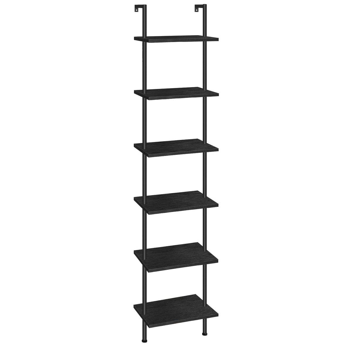 Black 6-Tier Wooden Wall Mounted Ladder Shelf H657