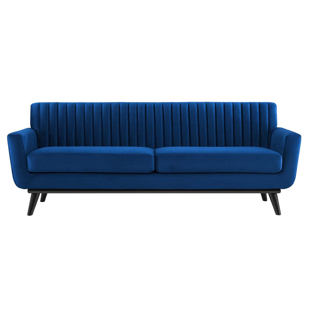 Navy Channel Tufted Performance Velvet Sofa X9382