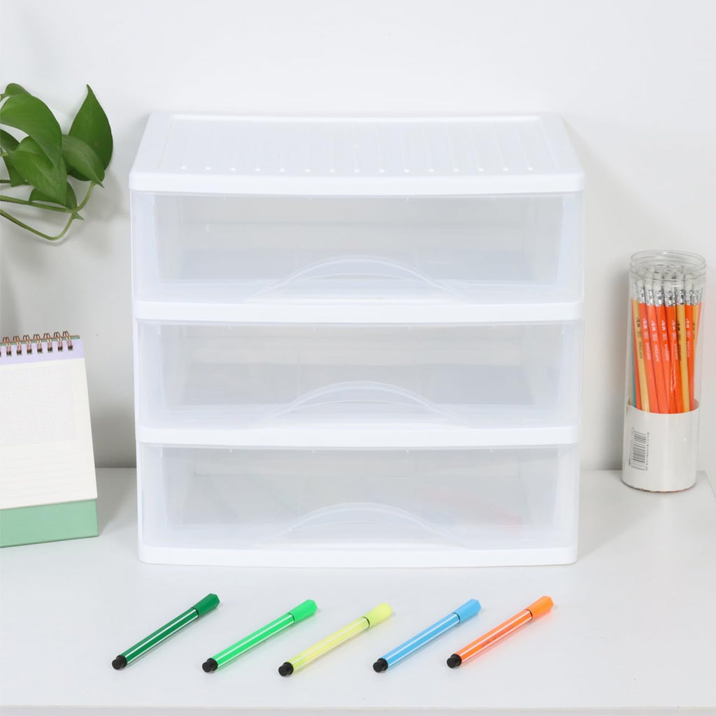 White 3 Drawer Plastic Stackable Storage Organizer U457