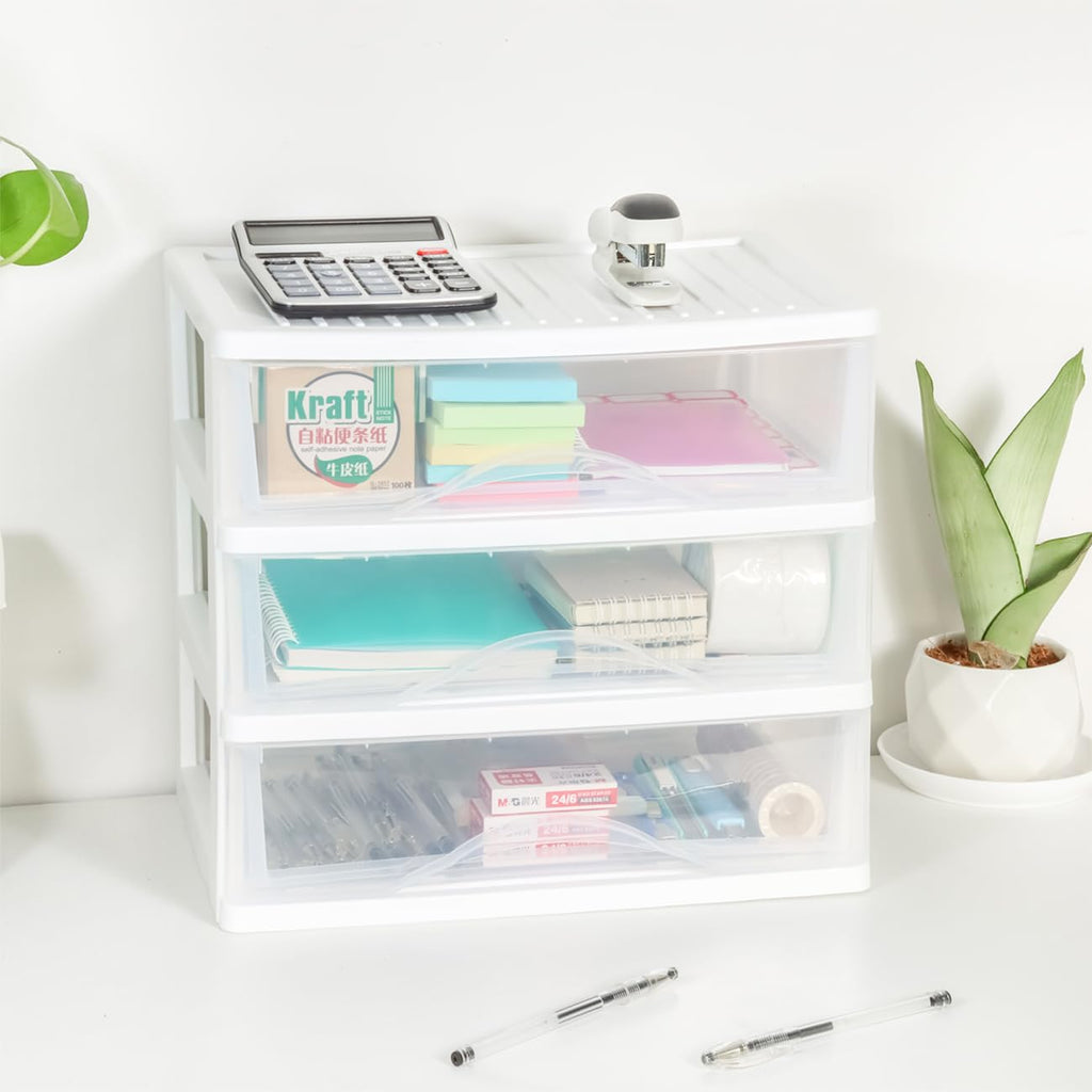 White 3 Drawer Plastic Stackable Storage Organizer U457