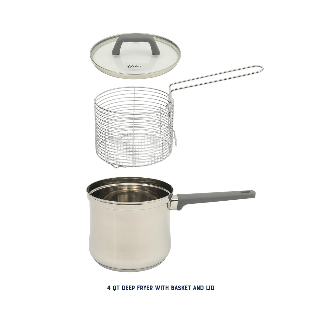 4-Quart Stainless Steel Deep Fryer Pot with Basket & Glass Lid H21021
