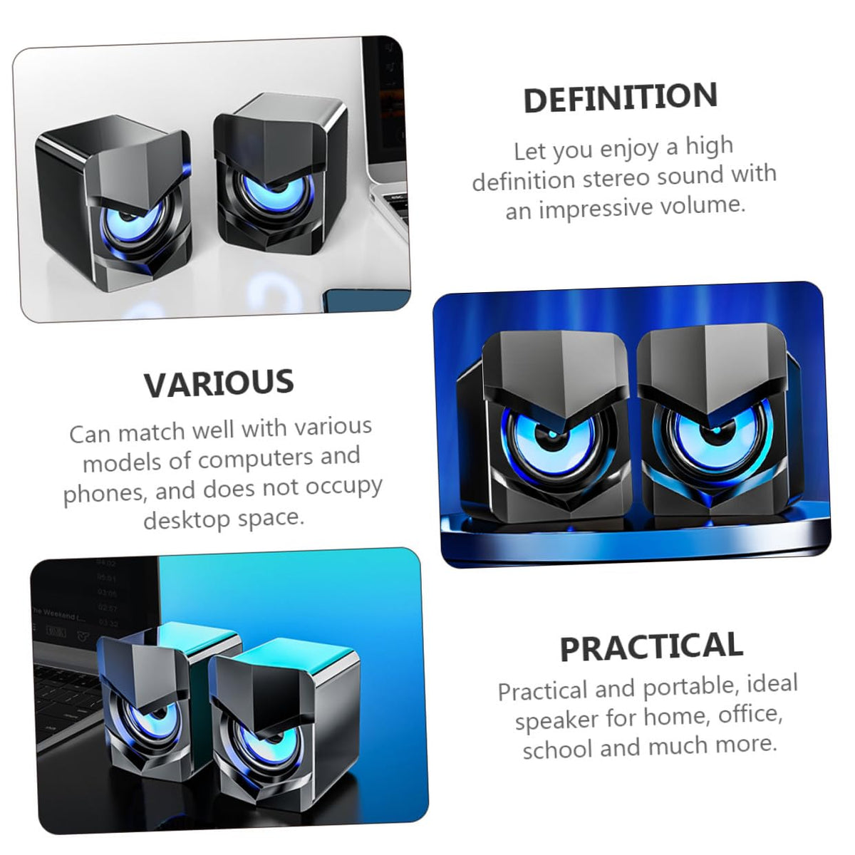 2 Pack USB Powered Black Computer Speakers D273