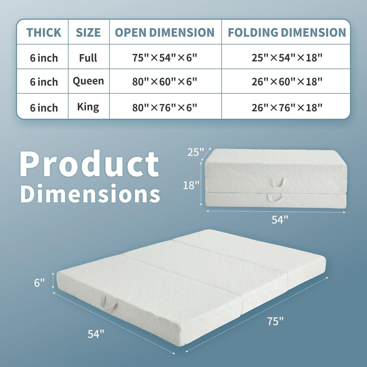 Queen Size Folding Memory Foam Tri-fold Mattress W209