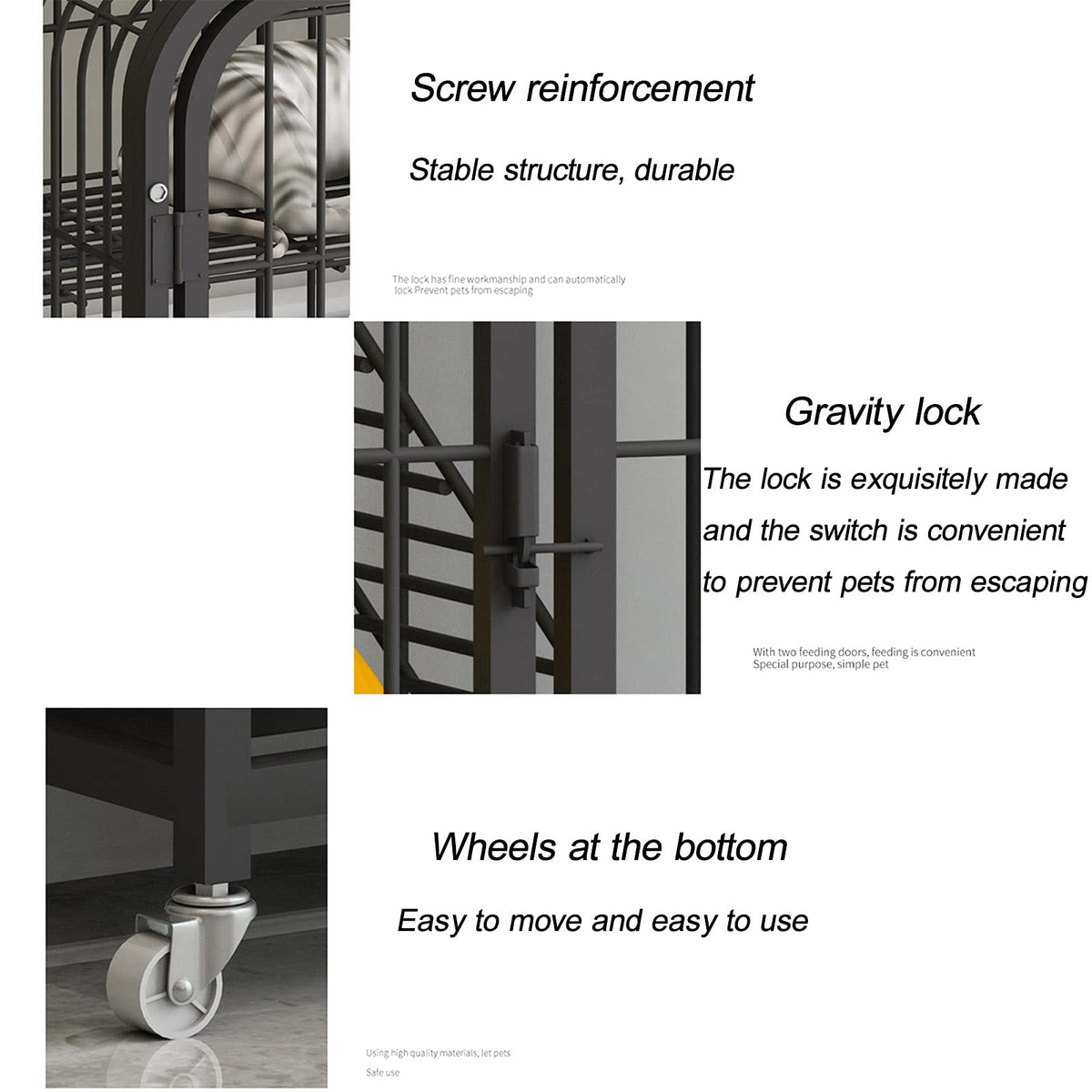 3-Tier Metal Wire Cat Cage with Hammock and Casters U8905