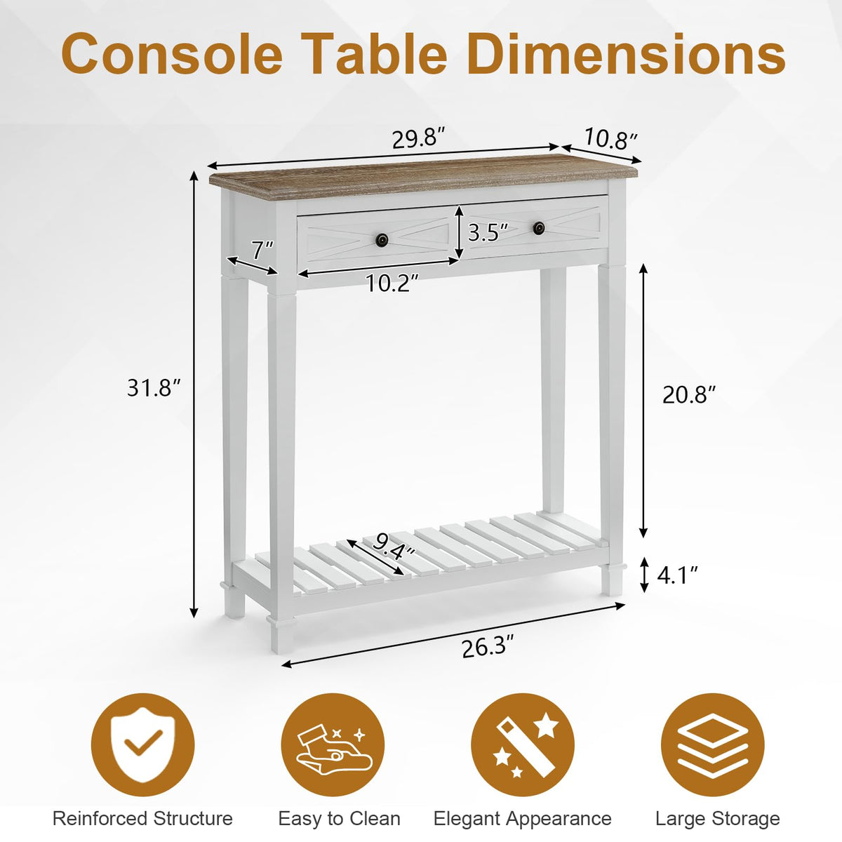 Narrow Console Table with 2 Drawers and Shelf Q532