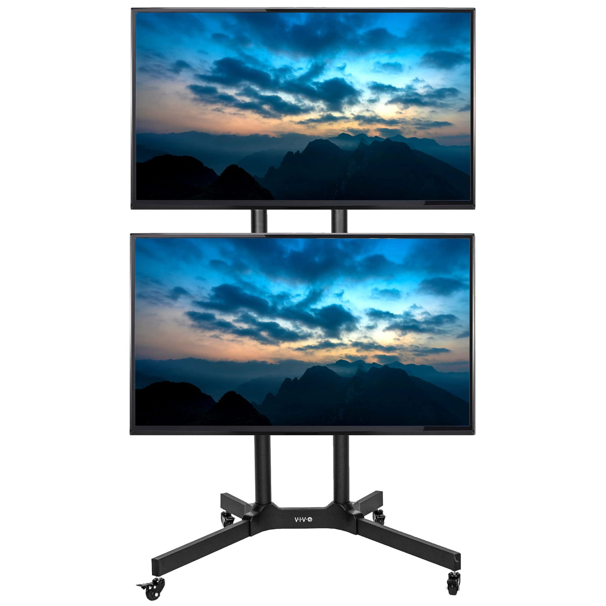 Mobile TV Cart for 32 to 65 inch Dual Screens, Rolling Stand with Locking Wheels, Black I587
