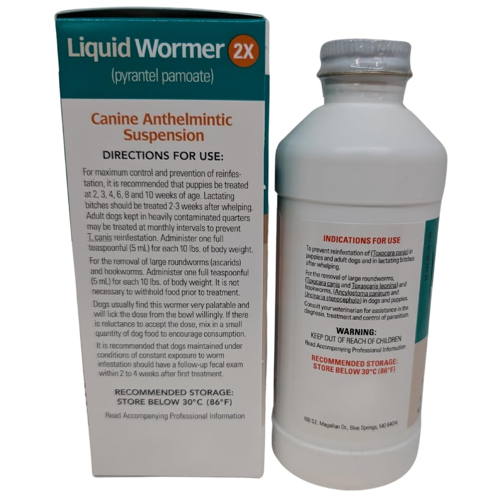 2 oz Pyrantel Pamoate Liquid Wormer for Dogs and Puppies Y14415