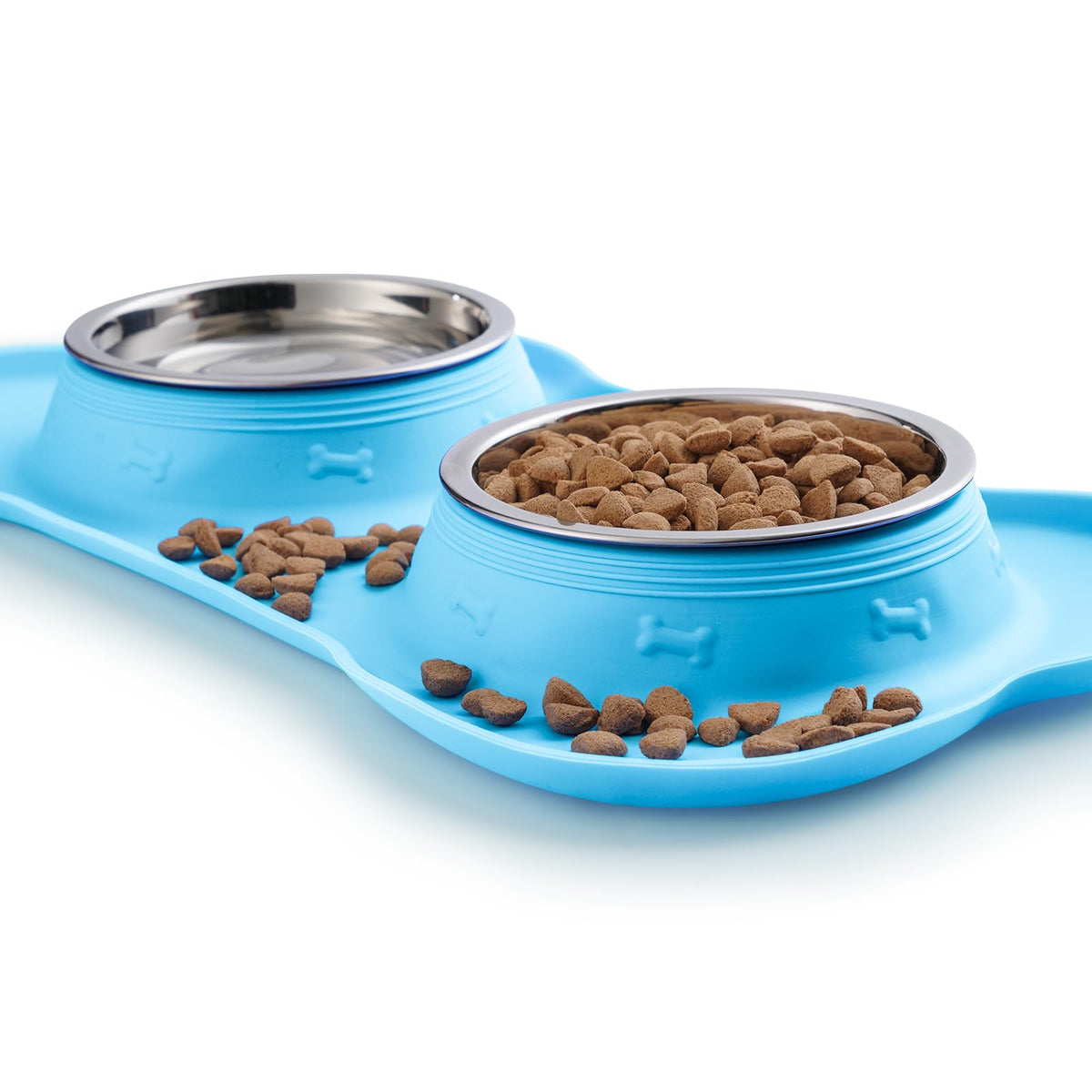 2 Stainless Steel Dog Bowls with Non-Skid Mat and Scoop O75241