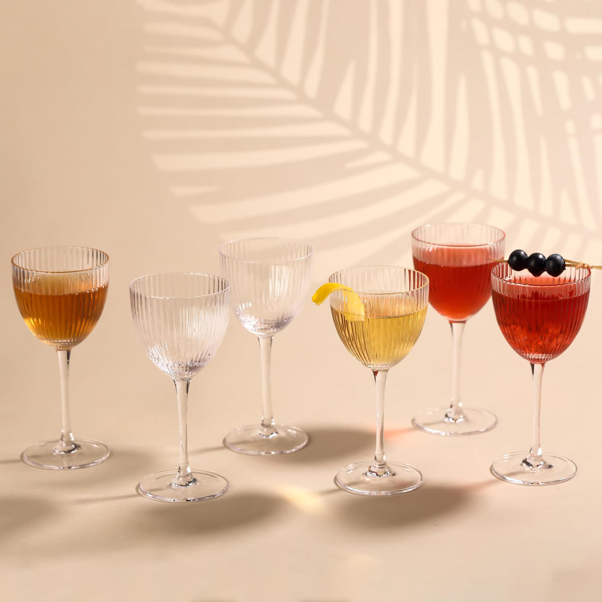 Set of 6 5 oz Lead-Free Crystal Ribbed Martini Glasses J24384