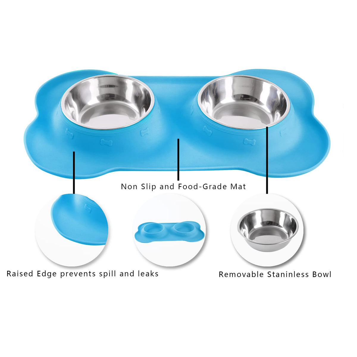 2 Stainless Steel Dog Bowls with Non-Skid Mat and Scoop O75241