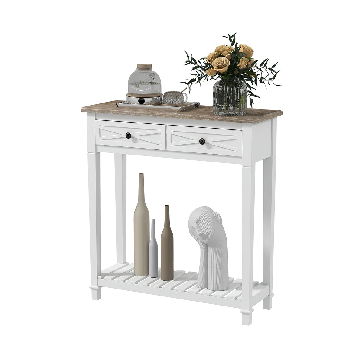 Narrow Console Table with 2 Drawers and Shelf Q532