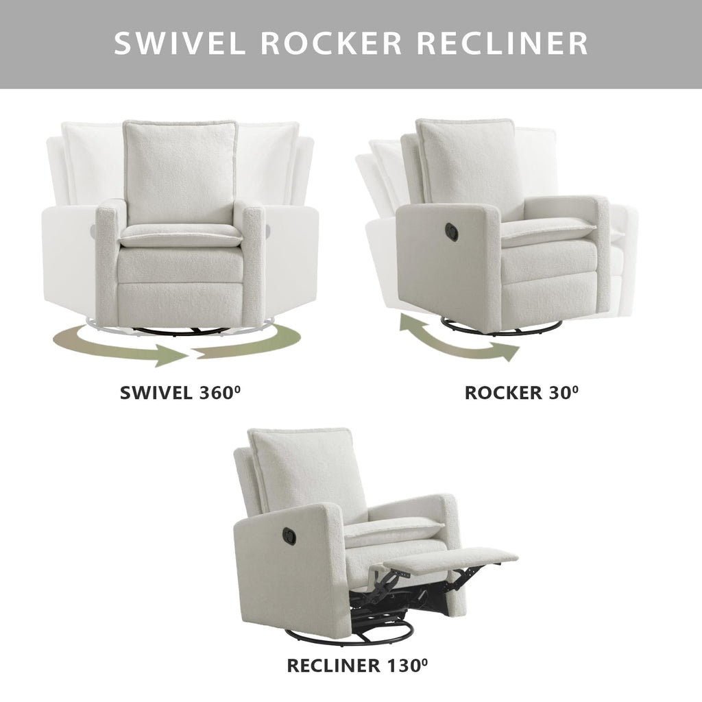 White Boucle Swivel Glider Recliner H4818
