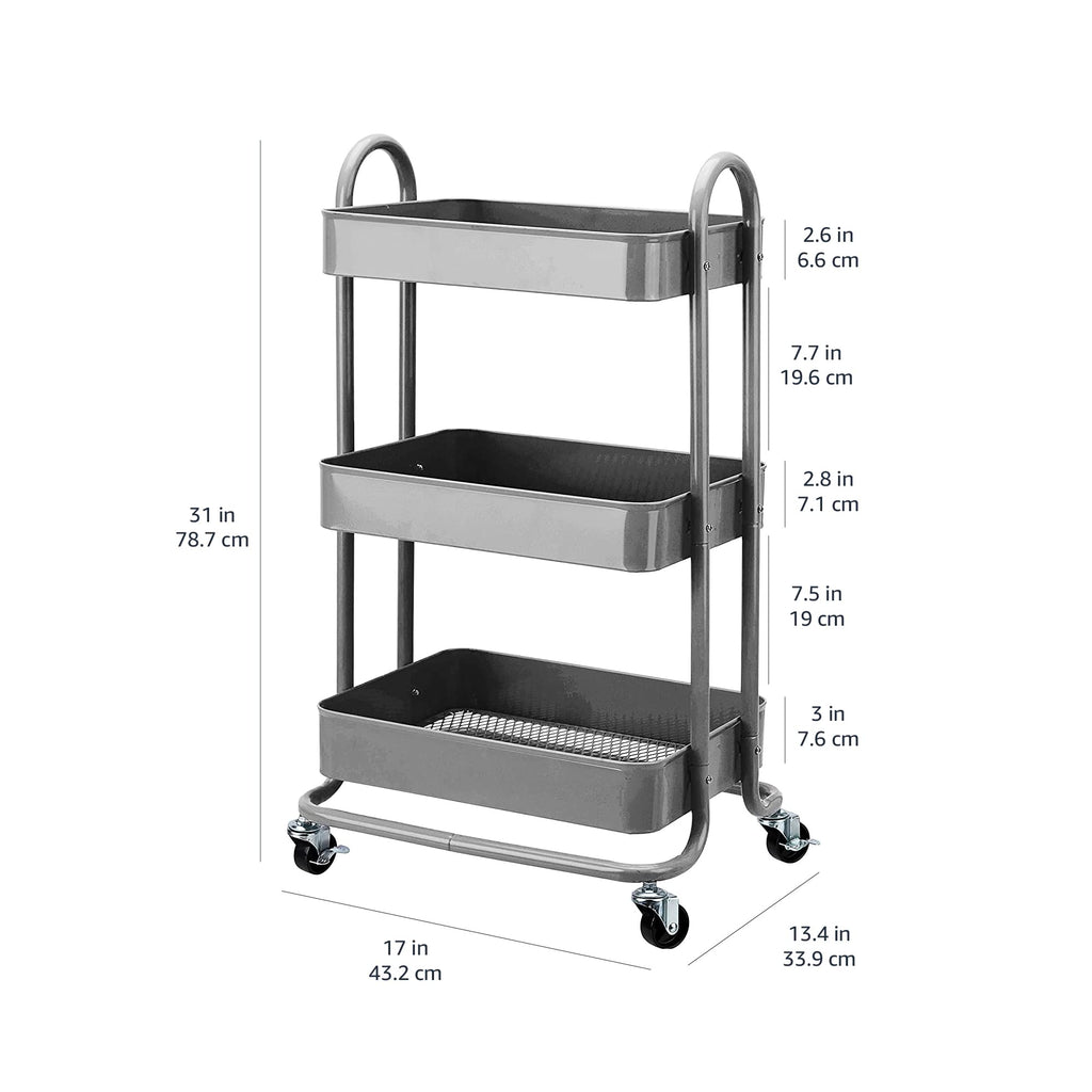 3-Tier Rolling Kitchen Cart with Lockable Wheels J597