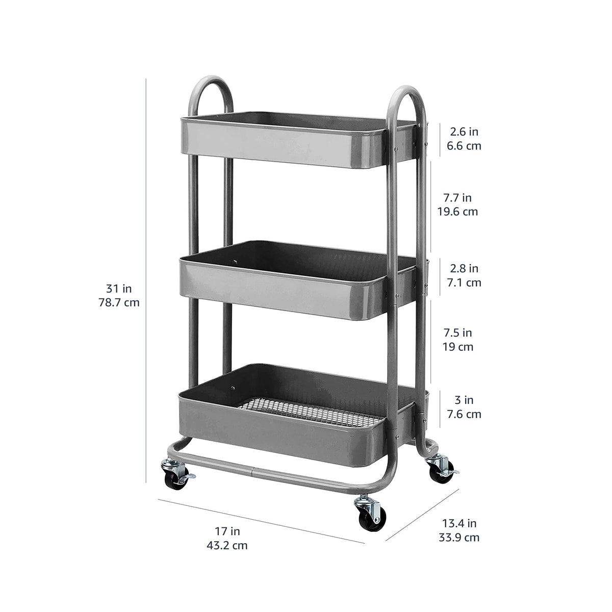 3-Tier Rolling Kitchen Cart with Lockable Wheels J597