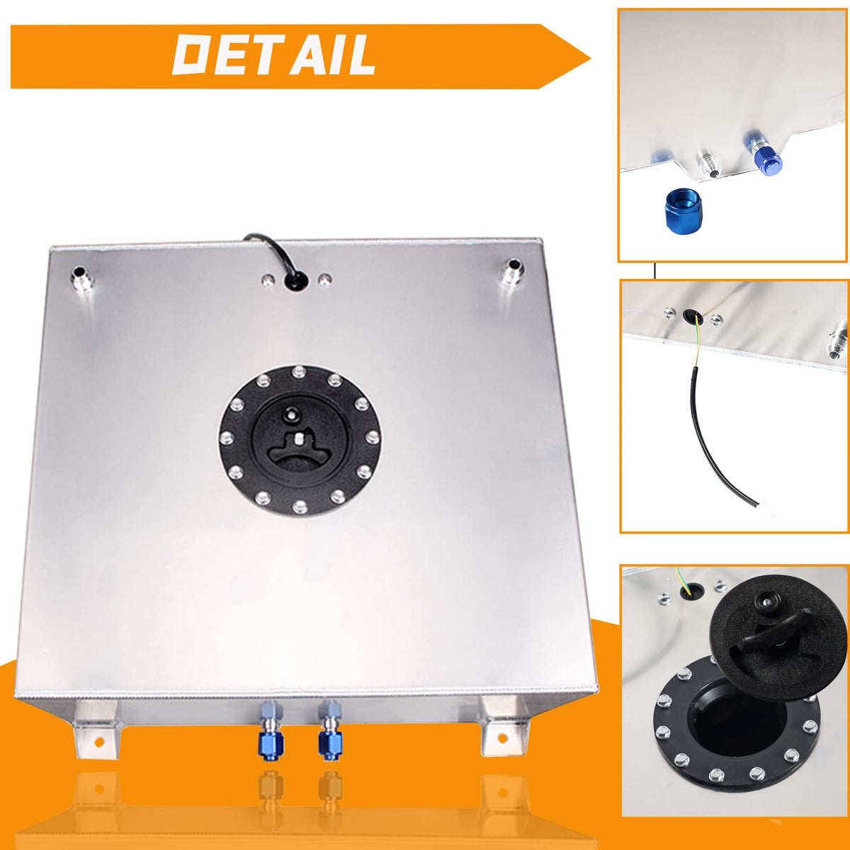 5 Gallon 20L Polished Aluminum Fuel Cell Tank with Cap and Level Sender U969663
