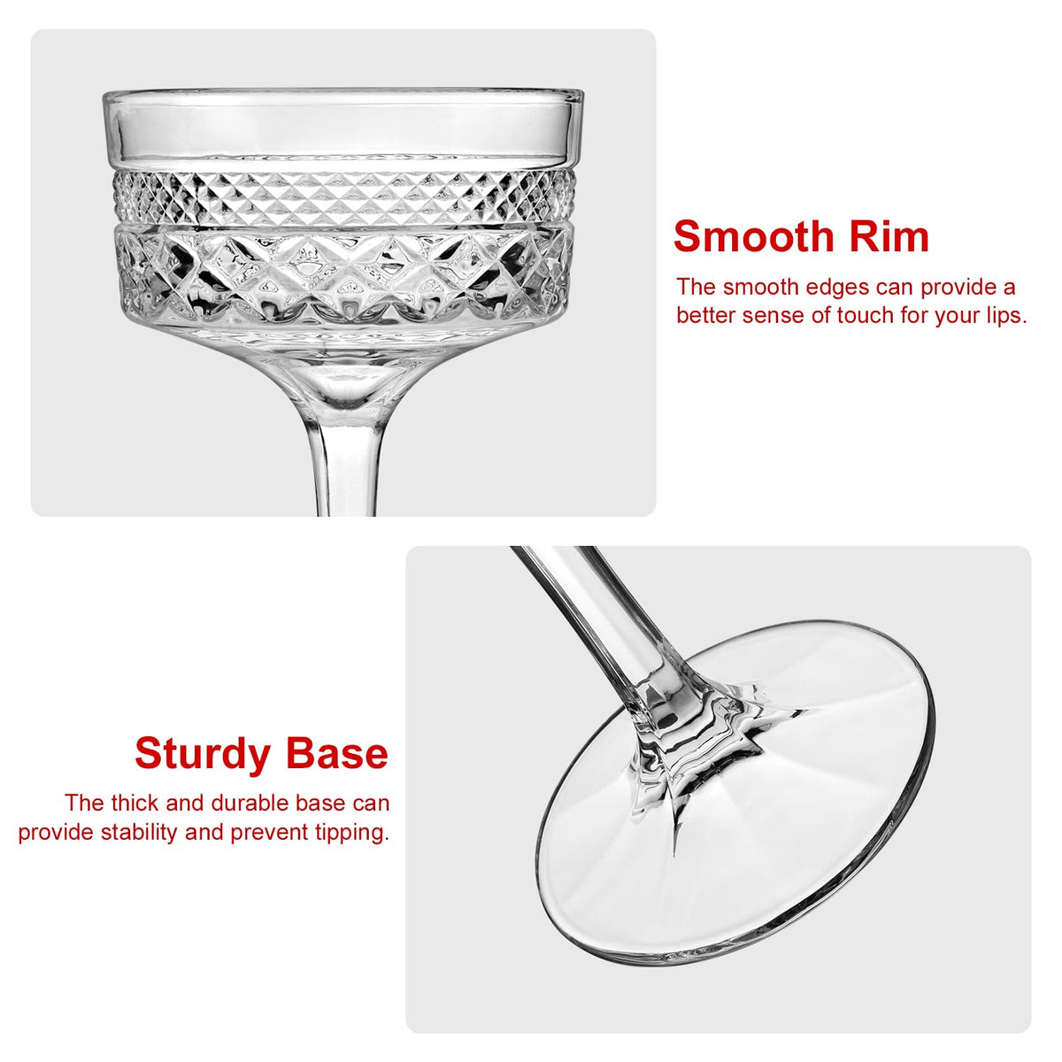 6 Pcs 10 oz Ribbed Coupe Cocktail Glasses Set T786210