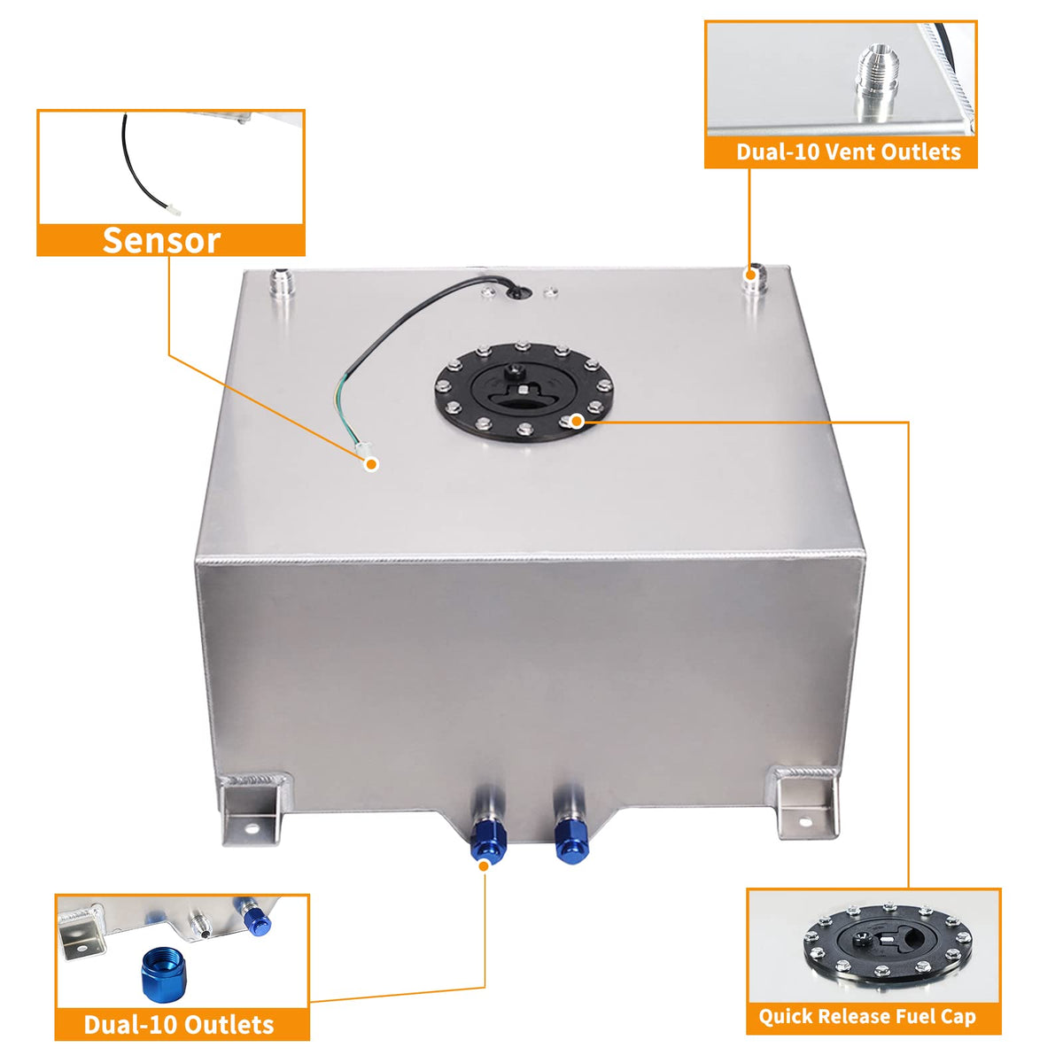 5 Gallon 20L Polished Aluminum Fuel Cell Tank with Cap and Level Sender U969663