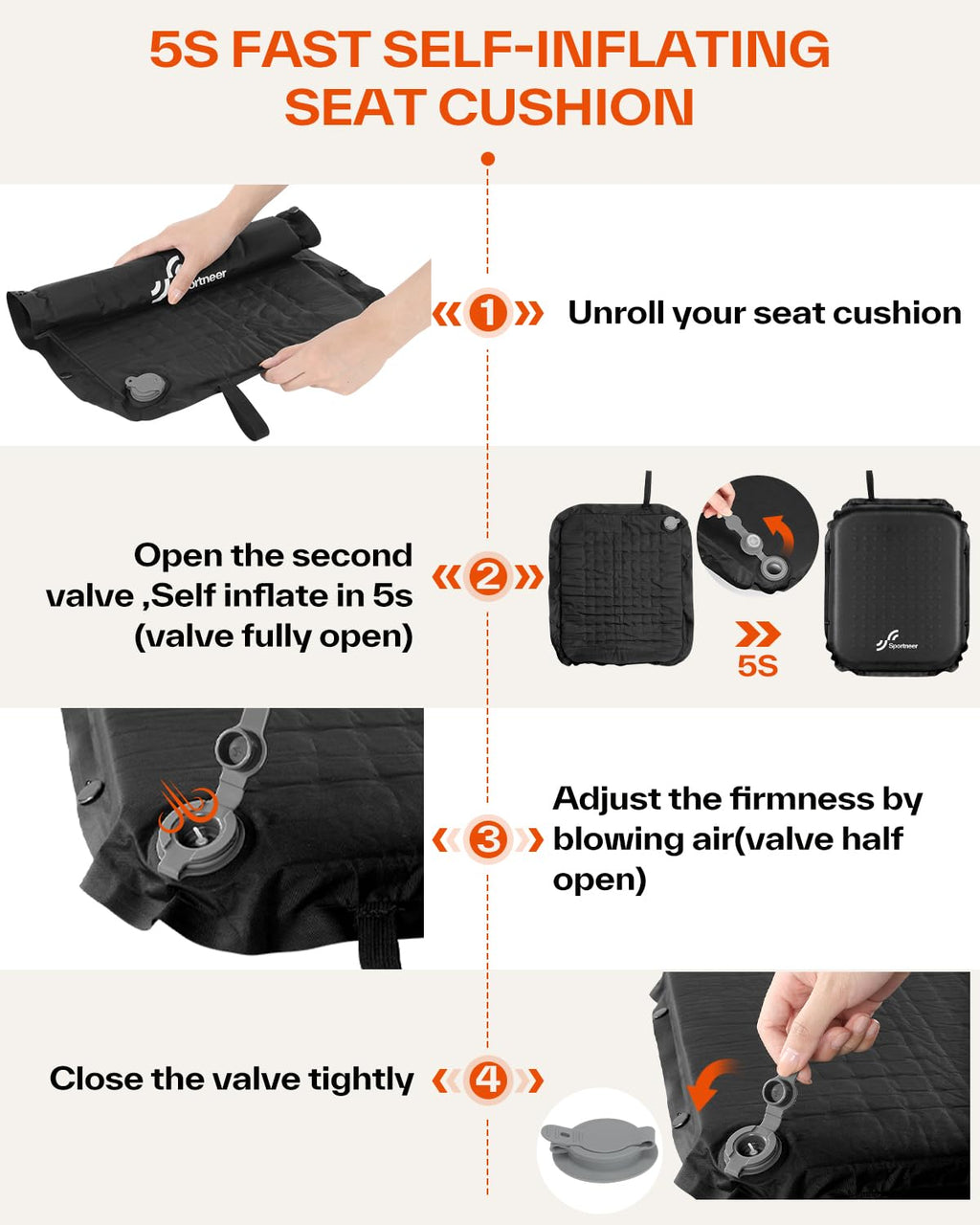 Inflatable Self-Inflating 2" High Rebound Foam Seat Cushion, 2 Pack E84591
