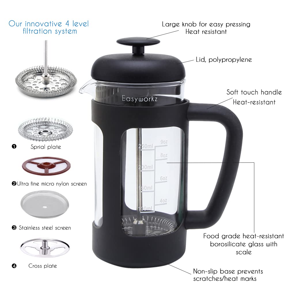 French Press 12 oz and Stainless Steel Double-Wall Espresso Cups 5 oz Set of 2 G46309