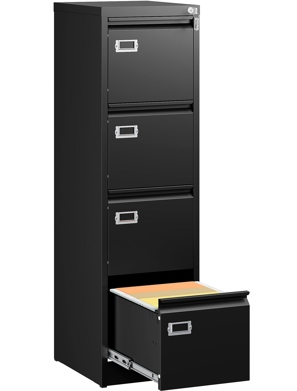 4 Drawer Black Metal File Cabinet with Lock R30518