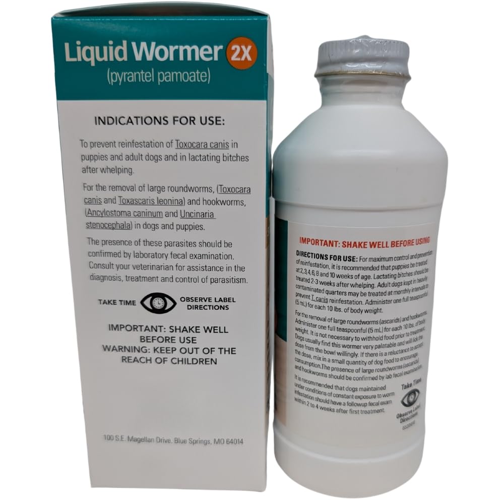 2 oz Pyrantel Pamoate Liquid Wormer for Dogs and Puppies Y14415