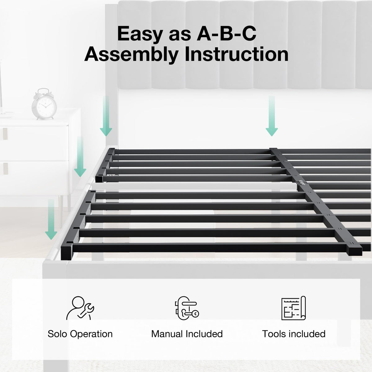 Twin Size Metal Platform Bed Frame with Velvet Headboard and Footboard M286