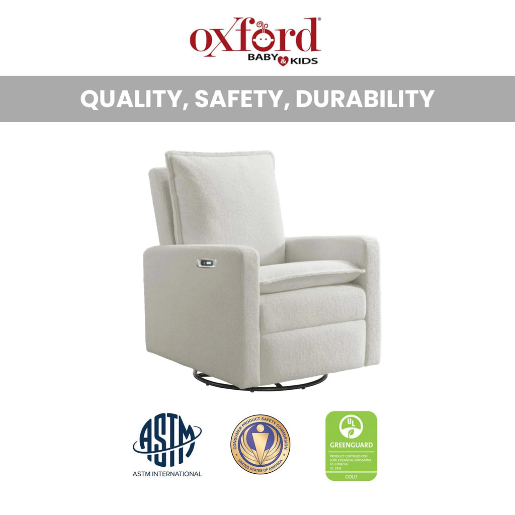 White Boucle Swivel Glider Recliner H4818