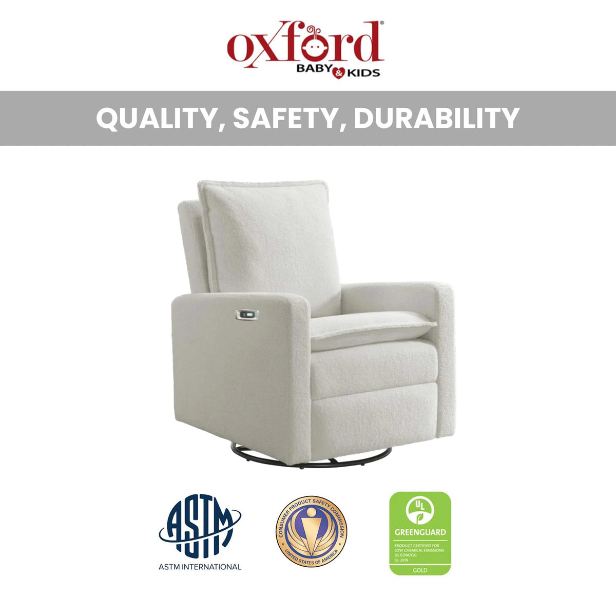 White Boucle Swivel Glider Recliner H4818