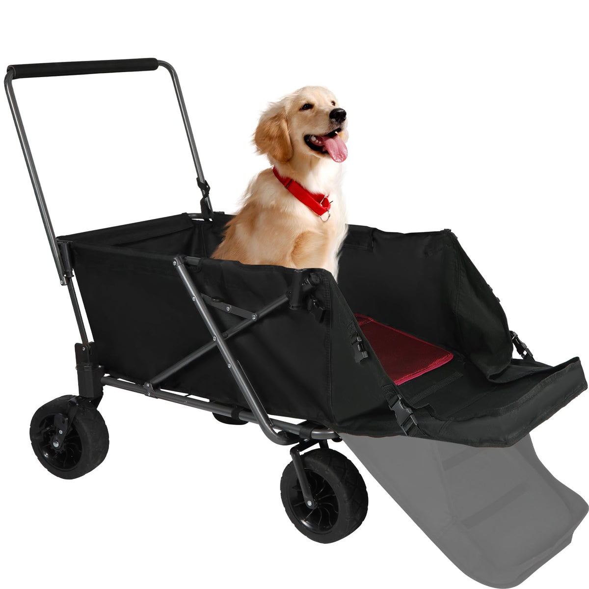 Folding Dog Wagon Cart with Extendable Rear End, 220L Collapsible Utility Cart, Black P277