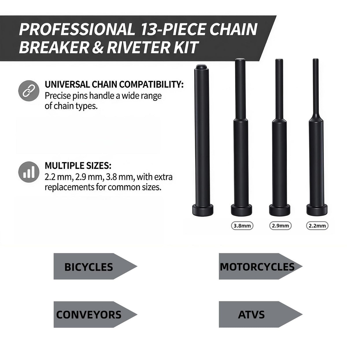 13 Pc Motorcycle Chain Breaker Rivet Tool Kit E76735