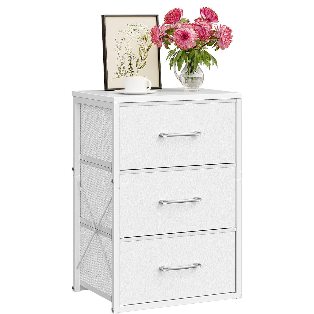 White 3 Drawer Fabric Storage Dresser with Wooden Top Q912