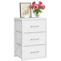 White 3 Drawer Fabric Storage Dresser with Wooden Top Q912