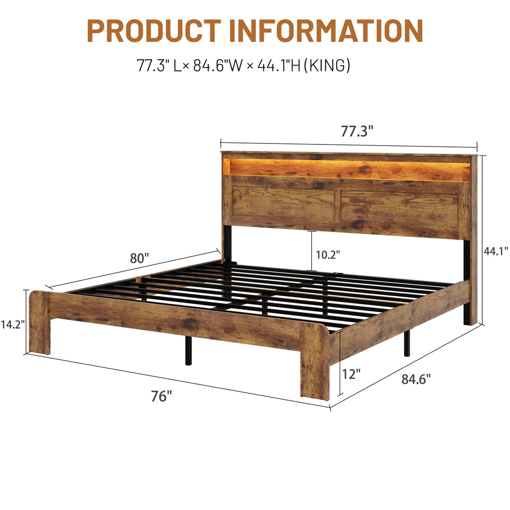 King Size Wooden Bed Frame with Storage Headboard S24291