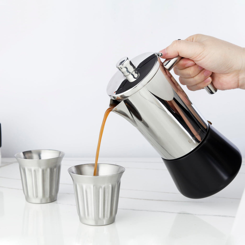 French Press 12 oz and Stainless Steel Double-Wall Espresso Cups 5 oz Set of 2 G46309