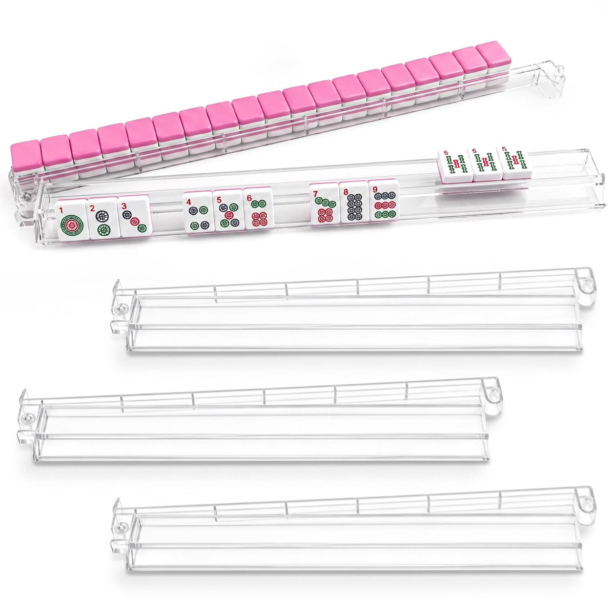 Clear Acrylic Mahjong Racks with Pushers Set of 4 J916675