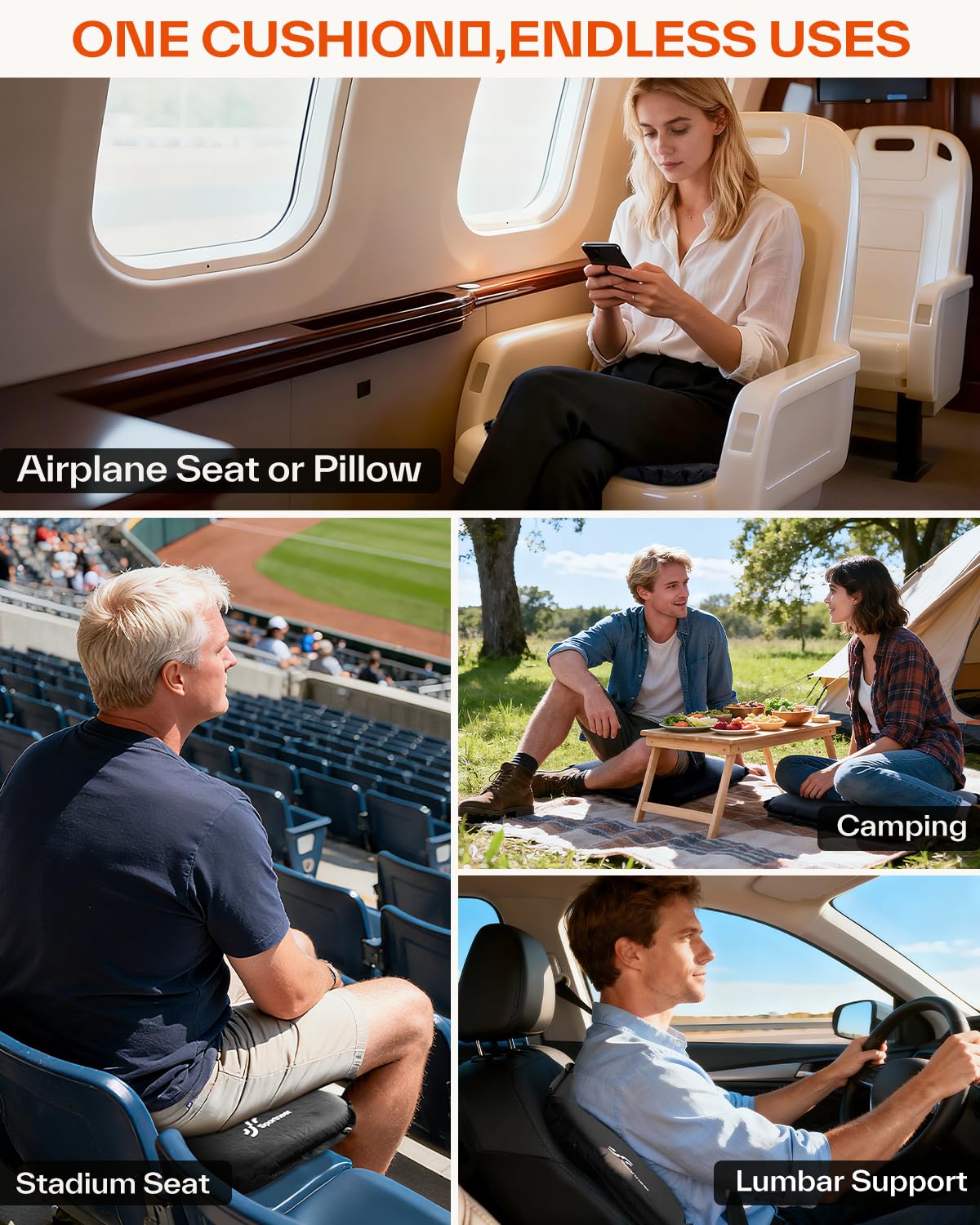 Inflatable Self-Inflating 2" High Rebound Foam Seat Cushion, 2 Pack E84591