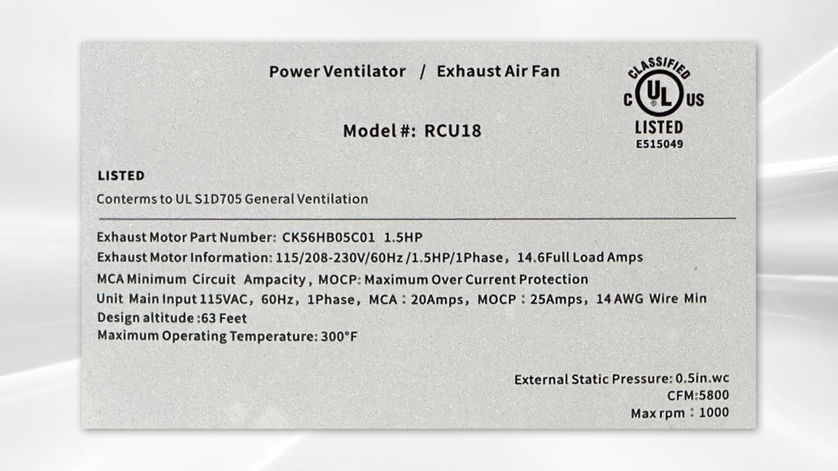 Commercial 1.5 HP Restaurant Exhaust Fan A526458