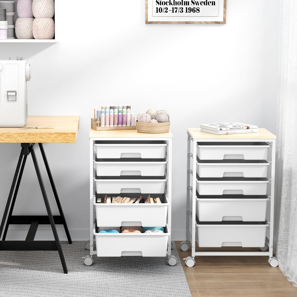 Rolling Cart with 5 Drawers Bright White Y3232