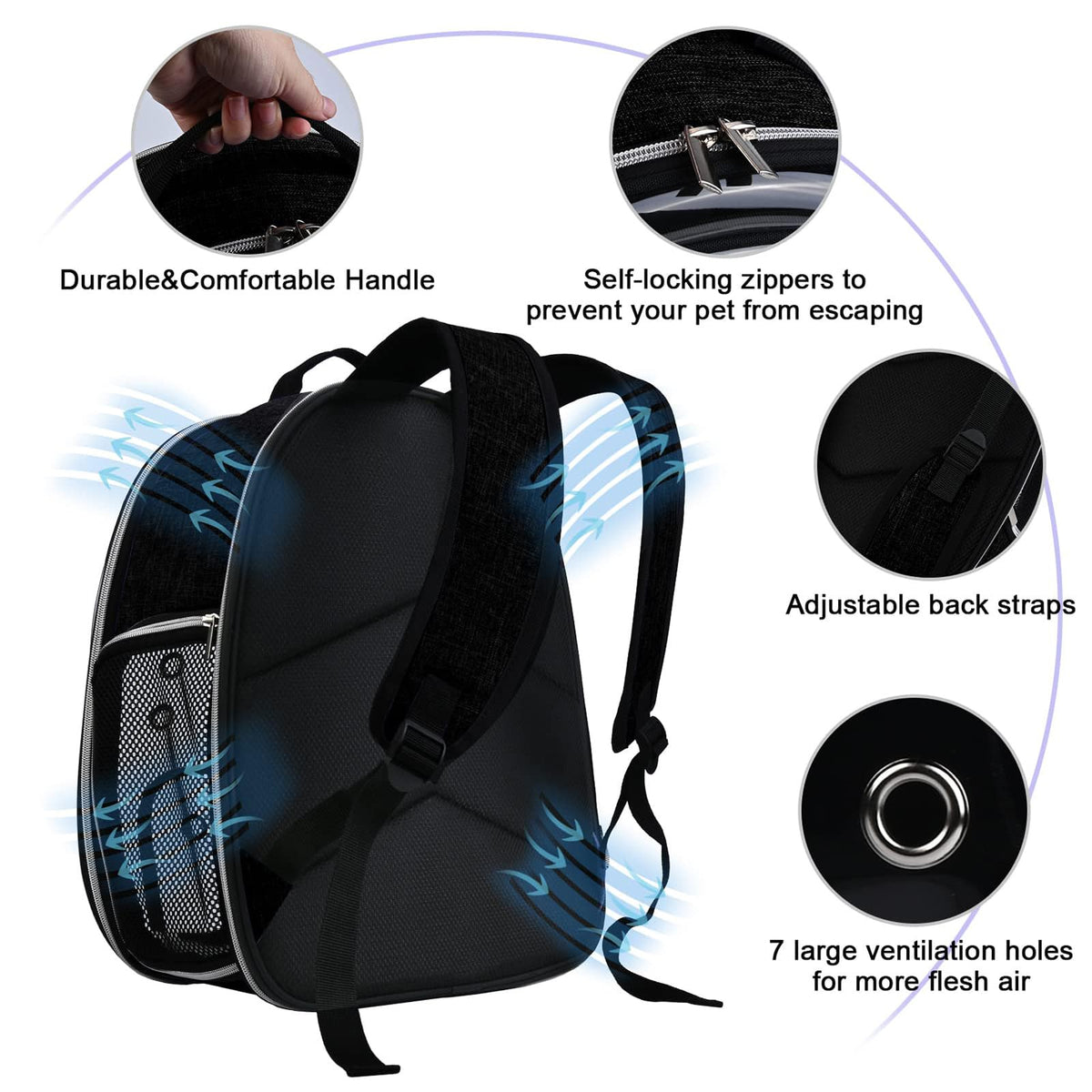 Cat Carrier Backpack Bubble 18 Lbs Black T1962