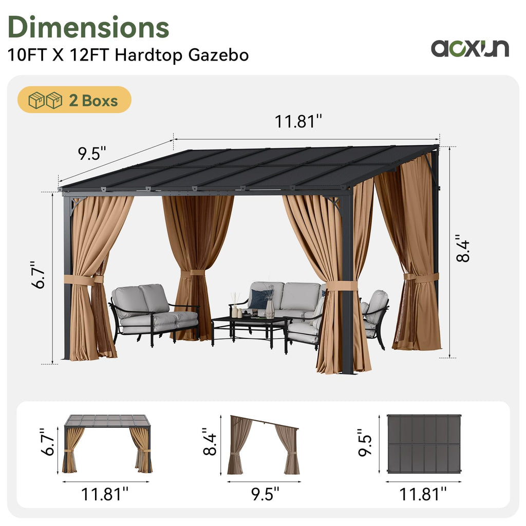 12'x10' Lean to Gazebo with Mosquito Net and Curtains, Brown H886682