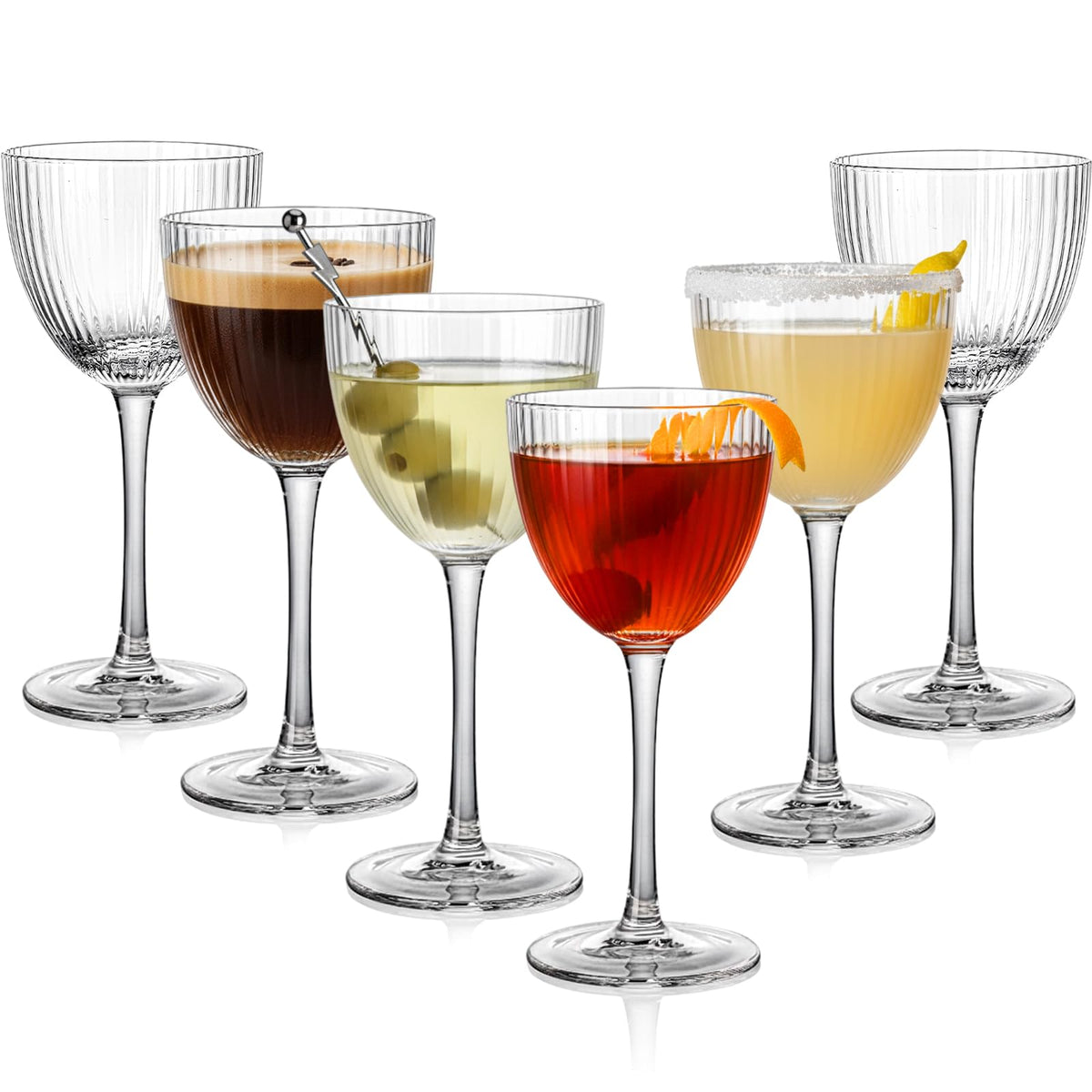 Set of 6 5 oz Lead-Free Crystal Ribbed Martini Glasses J24384