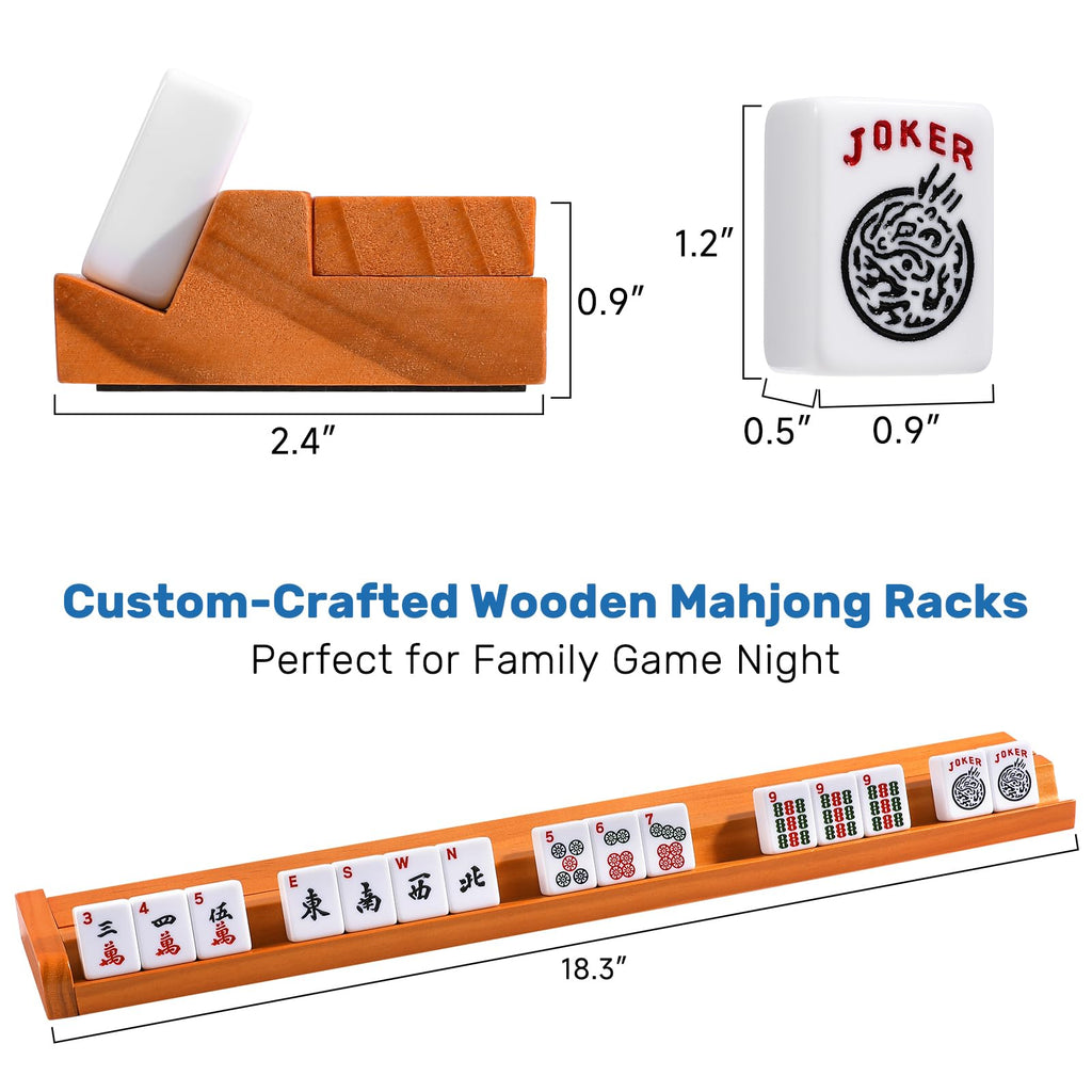 166 White Tiles Mahjong Game Set with Wooden Racks and Carrying Bag J1559