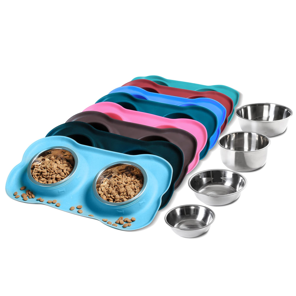2 Stainless Steel Dog Bowls with Non-Skid Mat and Scoop O75241