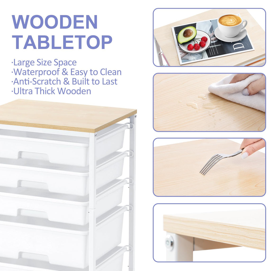 Rolling Cart with 5 Drawers Bright White Y3232
