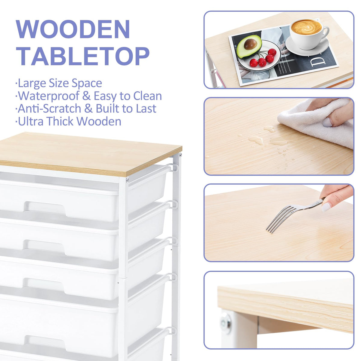 Rolling Cart with 5 Drawers Bright White Y3232