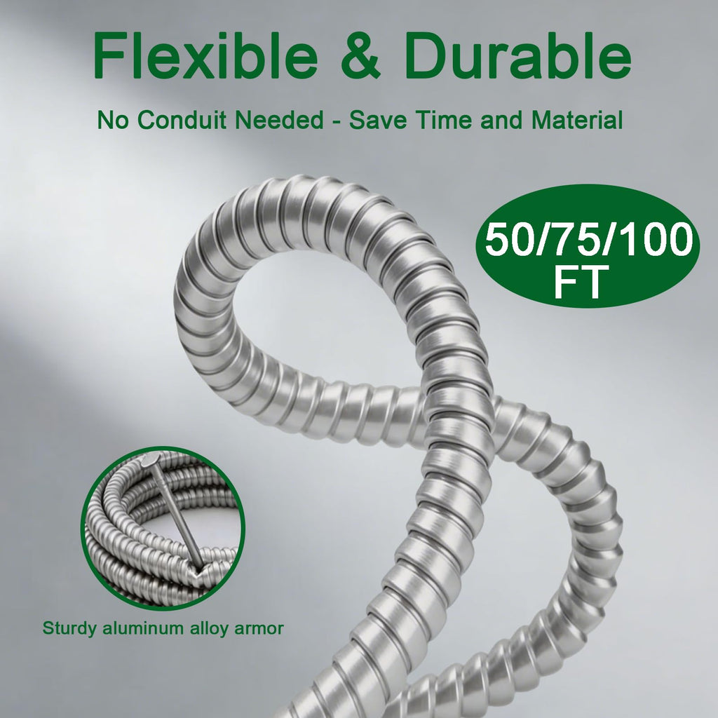 10 AWG Metal Clad Cable with Ground 50FT P267959