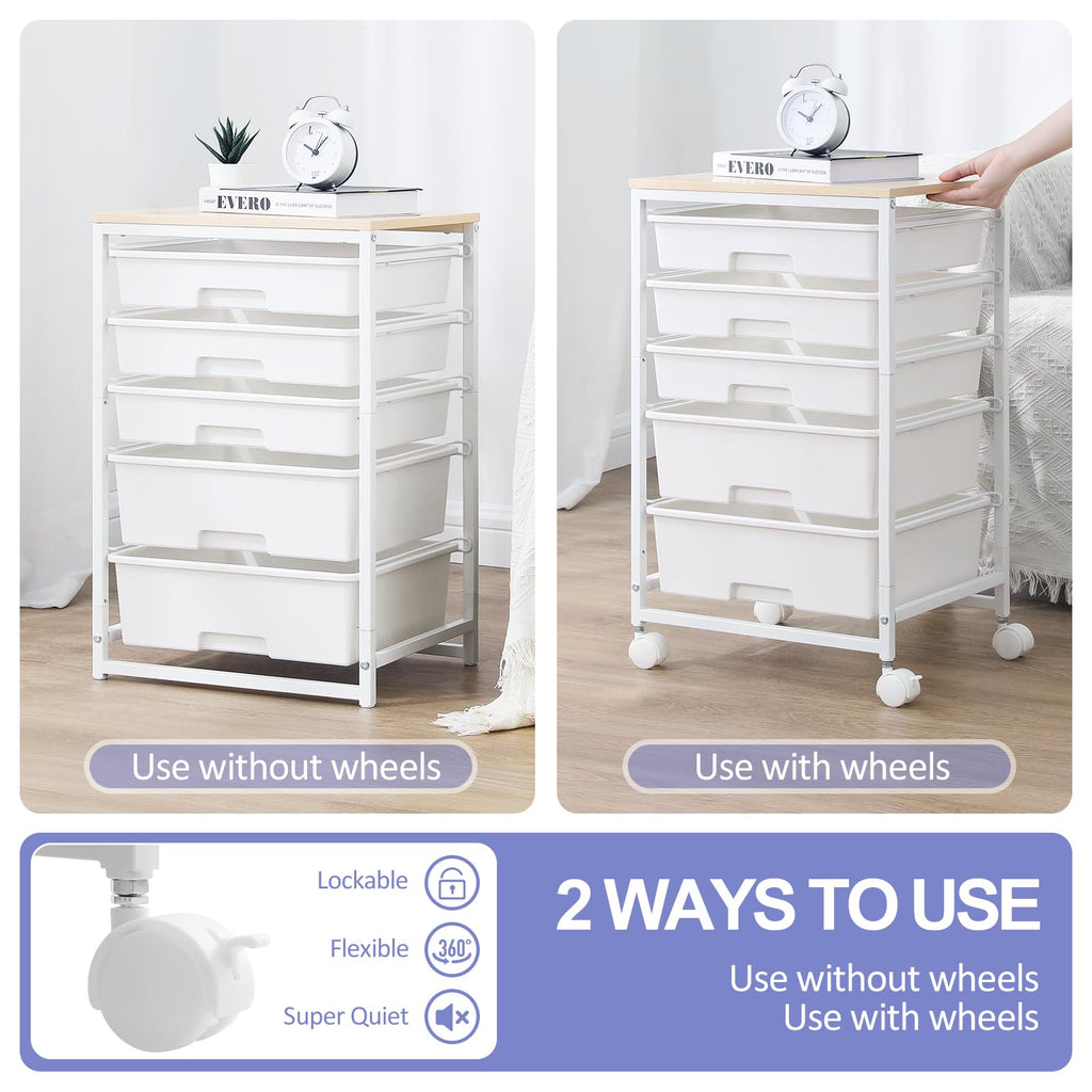 Rolling Cart with 5 Drawers Bright White Y3232