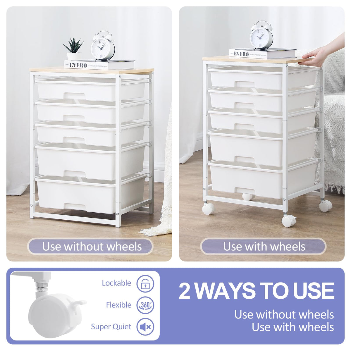 Rolling Cart with 5 Drawers Bright White Y3232
